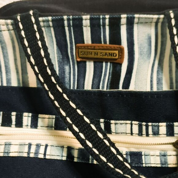 Sun N Sand Paul Brent Canvas Crossbody Tote Bag Navy Blue 3 Palm Trees - Picture 4 of 10